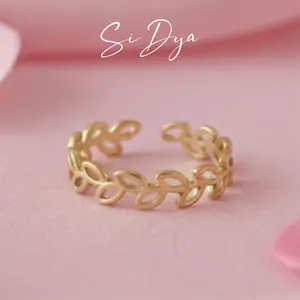 SiDya - Cincin Daun Titanium ALLSIZE Simpel Elegan Anti Karat Premium Warna Gold Adjustable