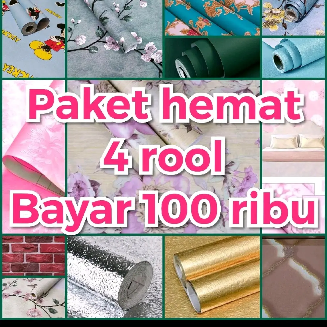 PROMO PAKET HEMAT 4 ROOL Wallpaper Dinding Stiker dinding Motif Polos 3D Walpaper Dinding Murah Pvc Kertas Sticker
