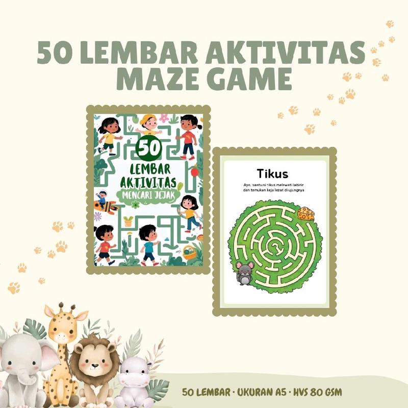 50 Lembar Aktivitas Mencari Jejak + Maze Game + Permainan Labirin ...