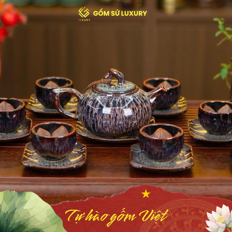  Bộ Ấm Chén Quả Hồng Cẩm Lai Tím -  Ấm chén Bát Tràng - Gốm sứ Luxury 