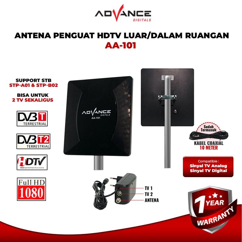 MAMI LOUISSE EXCLUSIVE! Advance Digitals AA-101 Antena  Kabel Indoor Outdoor Digital Analog Dalam DVB-T2 dan Luar Ruangan Cocok Untuk STB dan Tv Tahan Hujan dan 2