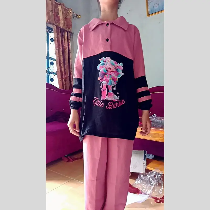 Setelan Anak Berbie Bahan Crinkle Air Flow Kekinian // Setelan Anak Perempuan Terlaris Dan Viral Little Barbie Set Kids Lengan panjang Motif Fashion Lucu 5