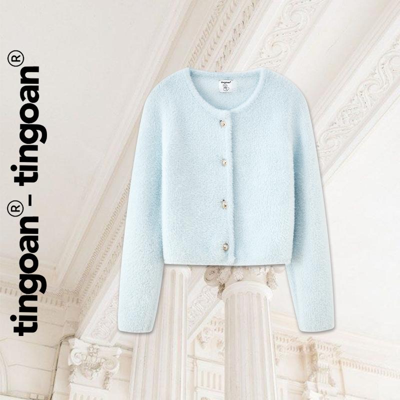  TINGOAN - Áo len lông bông xanh nhạt dáng lửng phối cúc kim loại LISA LOVE TOP BLUE 