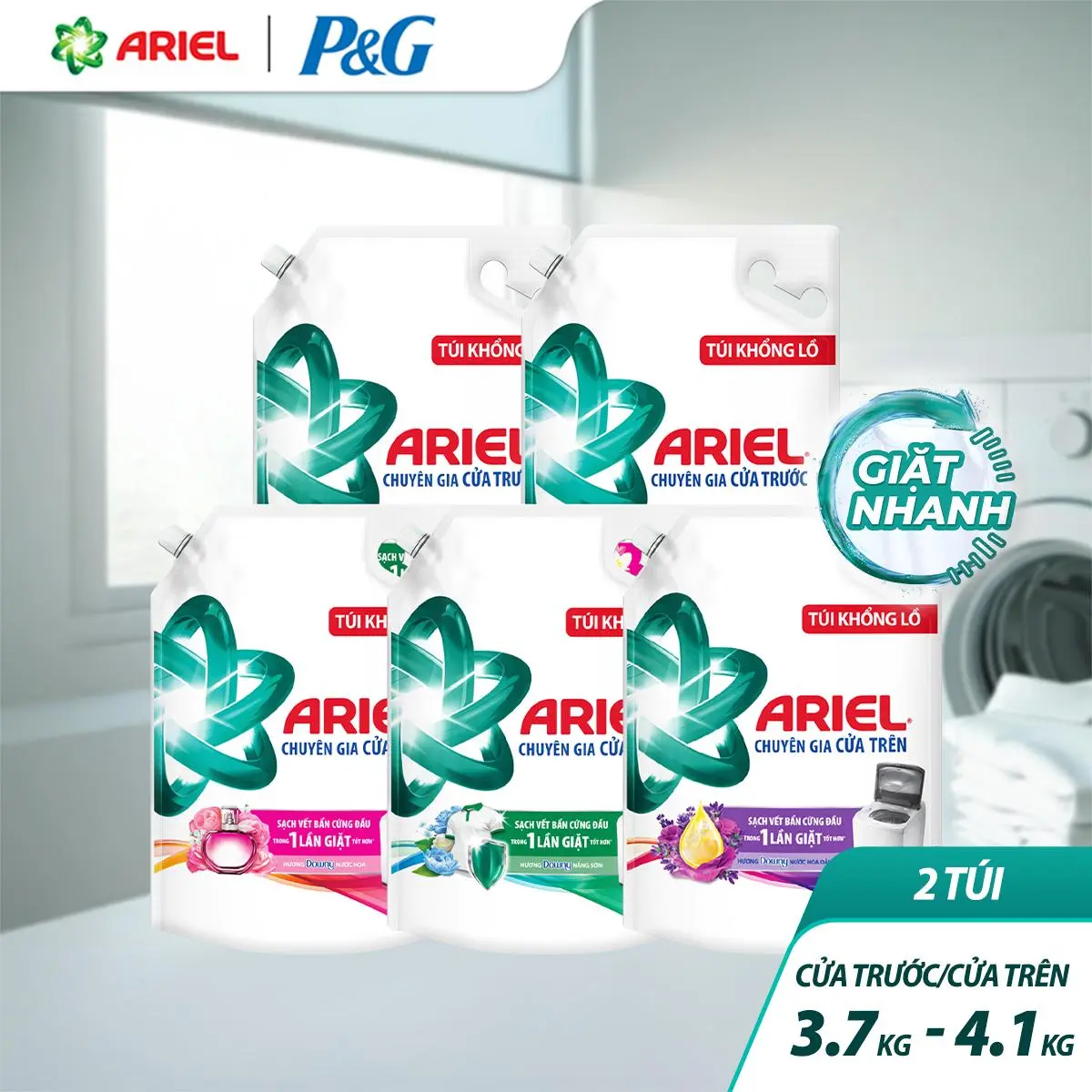 [KOL] Combo 2 túi Nước Giặt Ariel Cửa Trước & Cửa trên 3.7kg - 4.1kg các mùi hương nước hoa