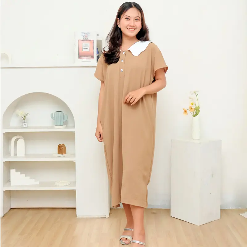 RIISH DAILY Hanara Longdress Korean Style Daster Kerah Kancing Aktif Busui Bumil Remaja Friendly CEY  Crinkle Panjang Pleated Nightdresses Wanita Casual daster  hitam   daster daster kerah v daster remaja Rempel Rayon Daster Premium Wanita 1