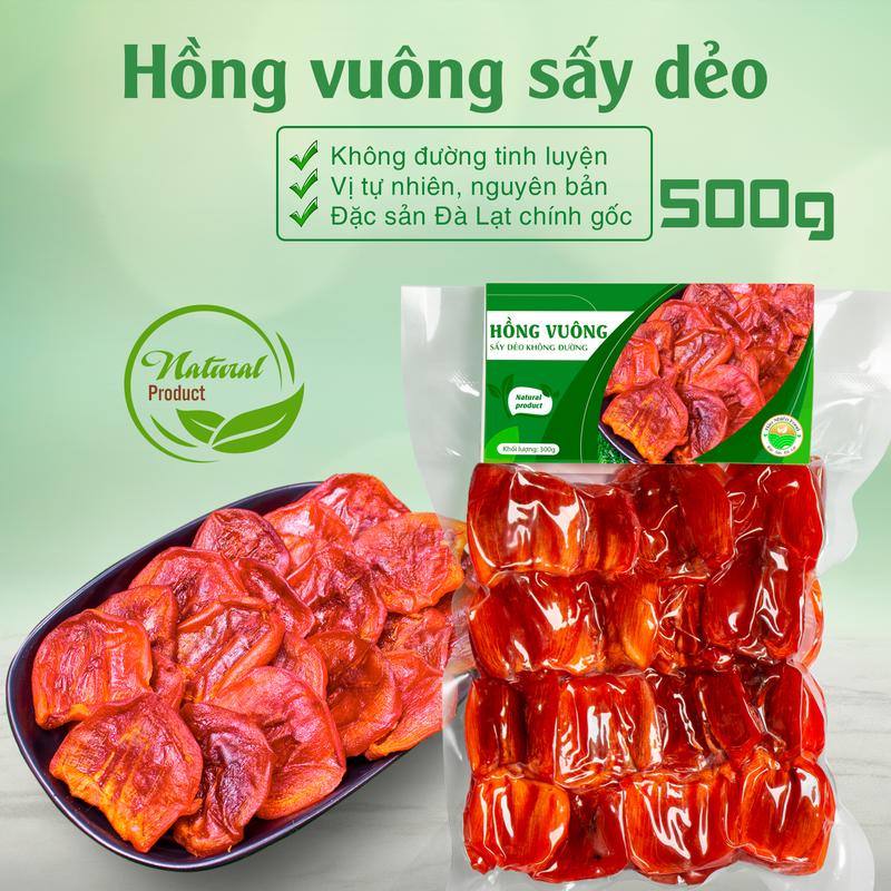 Hồng Vuông Sấy Dẻo Hảo Nhiên Food Túi 500g Không đường Đặc Sản Đà Lạt