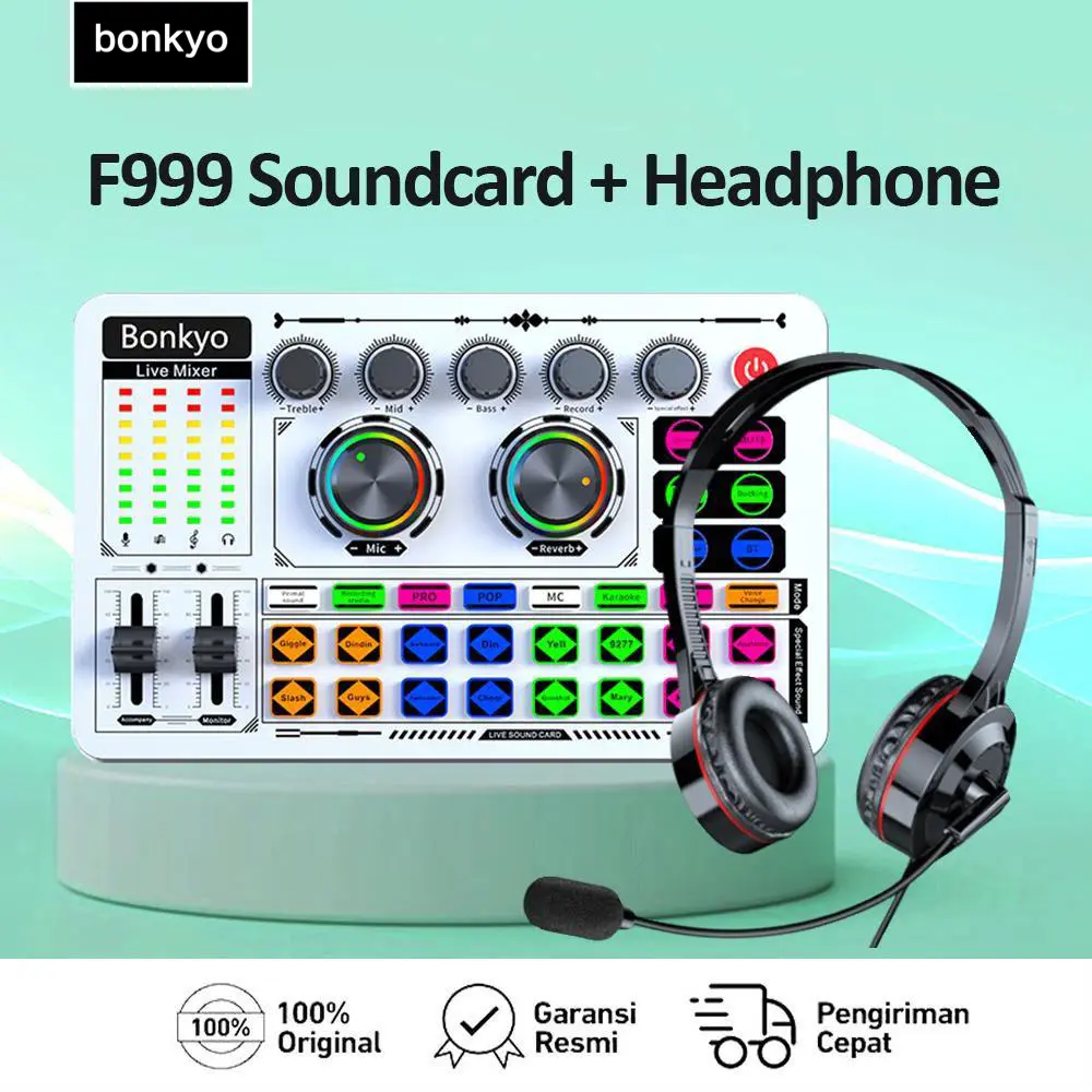 Bonkyo F999+headphone sound card white TIKTOK peralatan live bernyanyi rekaman khusus kartu audio profesional lagu K [COD]