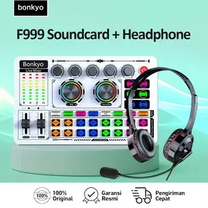 Bonkyo F999+headphone sound card white TIKTOK peralatan live bernyanyi rekaman khusus kartu audio profesional lagu K [COD]