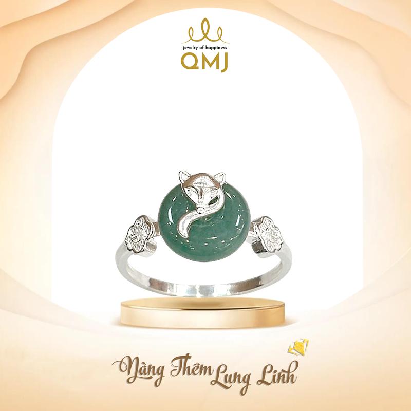  QMJ STORE - Q2271 NHẪN DUYÊN LỘC TÌNH PHỈ THÚY LAM THUỶ TYPE A ĐÁ TỰ NHIÊN bạc 925 cao cấp  không xi kim  nhẫn bạc nữ 