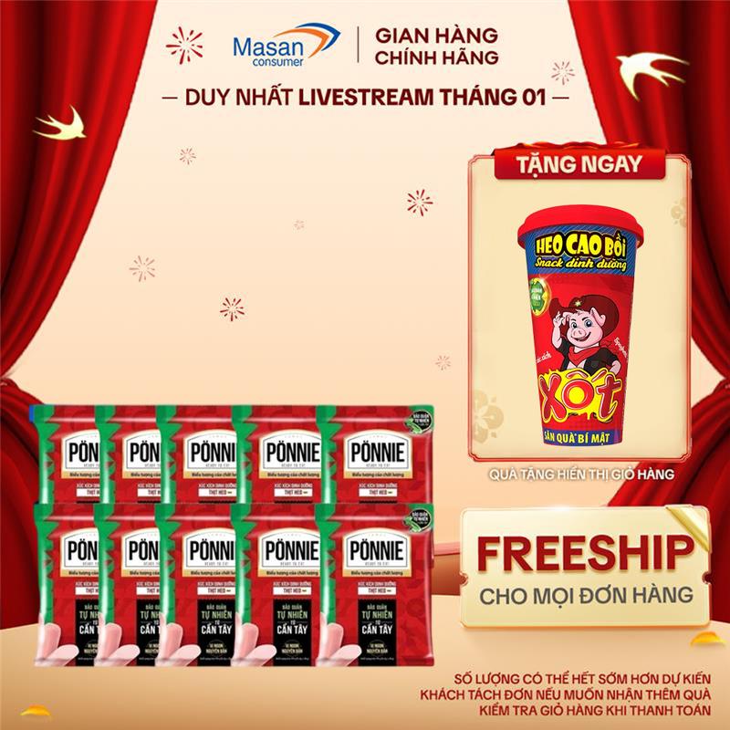  Combo 10 Xúc Xích Tiệt Trùng Ponnie Vị Heo gói x 5cây x 35gr 