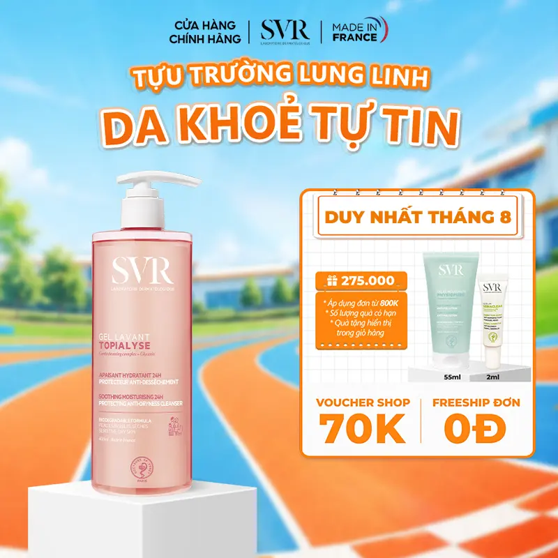 Gel làm sạch dùng cho da nhạy cảm, da khô và viêm da cơ địa SVR TOPIALYSE Gel Lavant 400ml