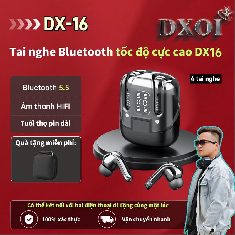 【Tuyên review Tai nghe bluetooth Dx16, 4 cặp có màn hình cảm ứng kỹ thuật số, không dây, thích hợp cho thể thao, chống nước, TWS5.5, 4 tai nghe, hộp sạc bảo vệ, cáp sạc, hộp đựng miễn phí, thích hợp cho các cặp đôi, thanh toán khi nhận hàng
