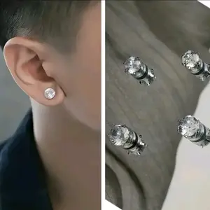 ANTING MAGNET BATU BERLIAN PERMATA BAHAN TITANIUM PRIA DAN WANITA Elegan Putih Earrings Aksesoris Silver