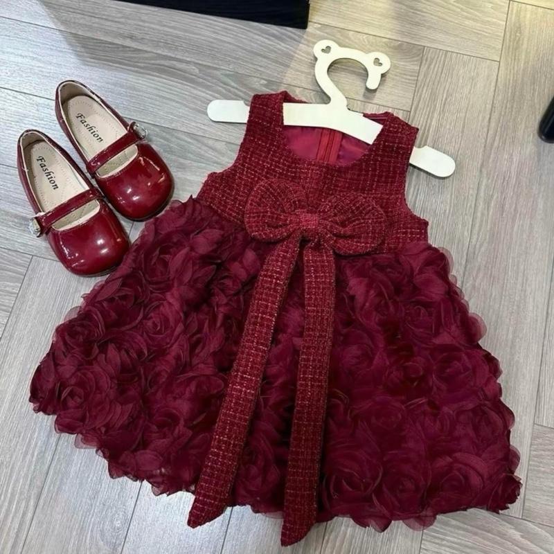   SANSAN.Kids  Váy dạ hoa hồng đính nơ xinh bé gái 6-16kg  vayxinhchobe 