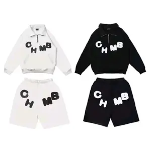 One Set Halfzip dan Shortsants Chambredelavain & Sweater Rugby Boxy Oversize dan celana pendek CHMB Bahan Katun Nyaman Hitam & Putih Dewasa  Unisex Pria Wanita Boxer Santai Distro  Sablon Cowok Remaja