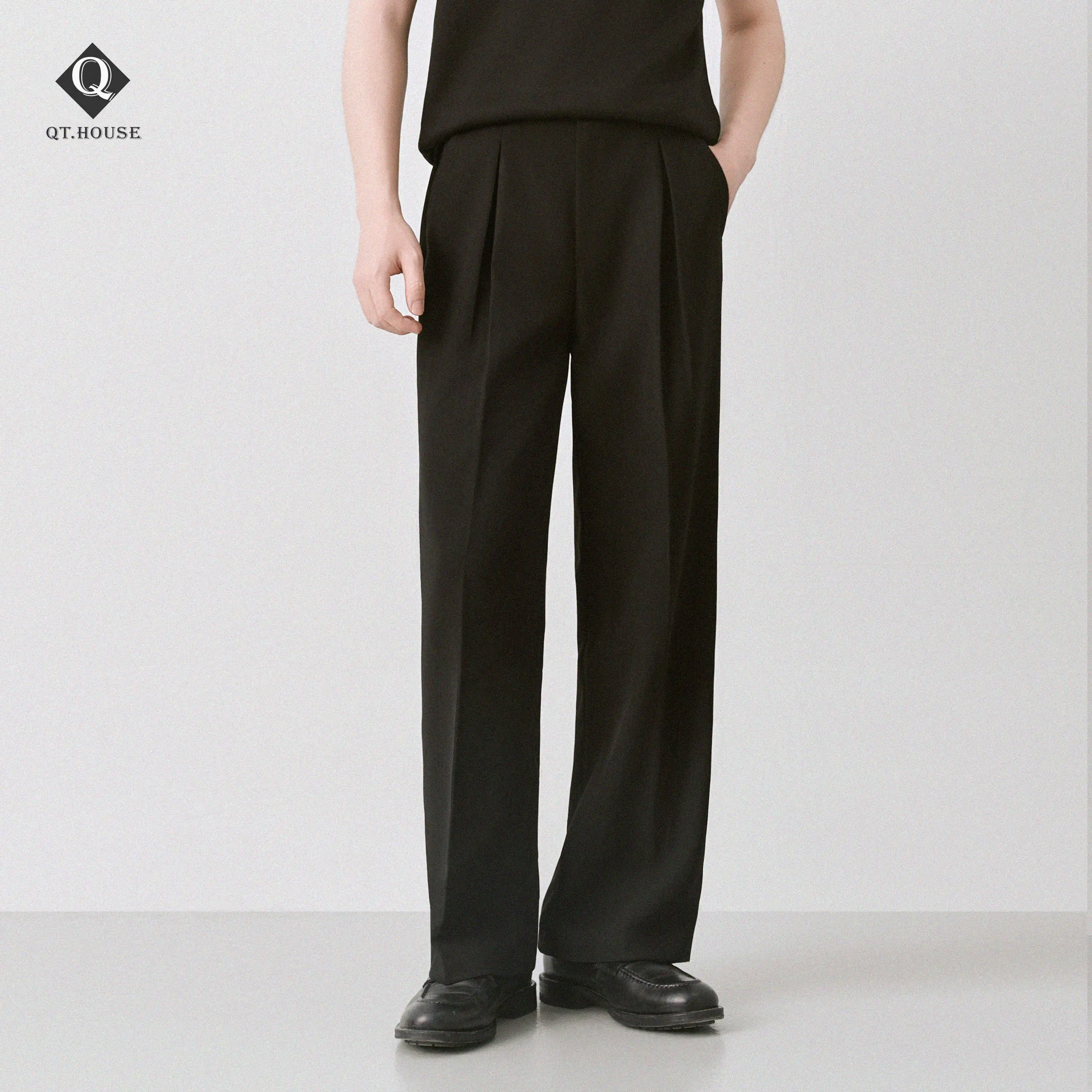 Quần Âu Nam Ống Rộng Qthouse Cạp Chun Lưng Cao Form Dáng Suông Hàn Quốc QTA05 Menswear Pants