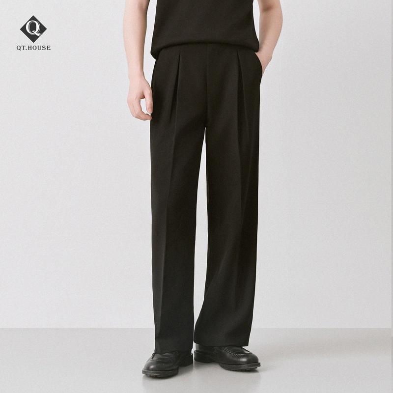 QT.HOUSE Quần Âu Nam Ống Rộng Cạp Chun Lưng Cao Form Dáng Suông Hàn Quốc QTA05 Menswear Pants