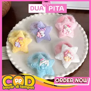 DP357 Ikat Rambut Bulu Bentuk Bintang Motif Kartun Karet Rambut Scrunchies Karakter Wanita