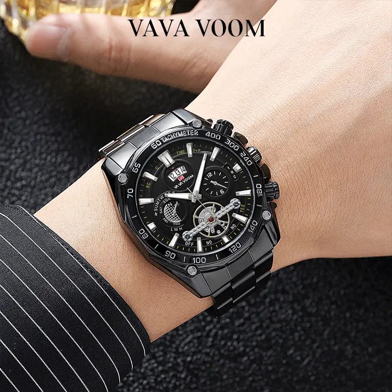 VAVAVOOM 2421 Jam Tangan Pria Stainless Steel Analog Quartz Original Tahan Air Watch + Kotak Gratis 5