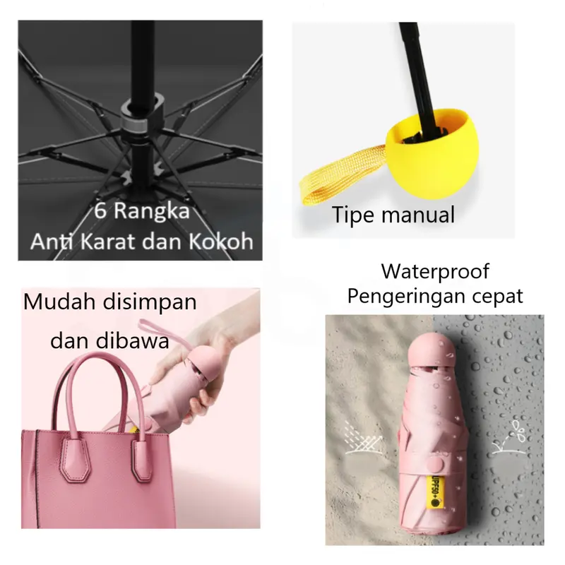 Payung Lipat Multifungsi UV UPF 50+ dan Tahan Hujan - Kotak Penyimpanan Capsule - Payung 6R - Payung Premium Besi 7