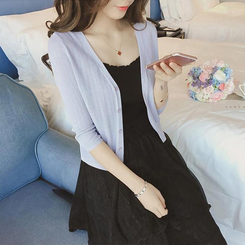 Product Introduction of Ice silk knitted cardigan short jacket for women in spring, autumn, and summer, thin outer layer, shawl with suspender skirt, sun protection top Knitwear Womenswear Lingerie Comfort 6
