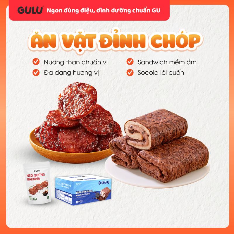 Bánh+Thịt Combo 3 Gói Thịt Heo Nướng Bakkwa và 1 Hộp Bánh Dinh Dưỡng GULU FOODS