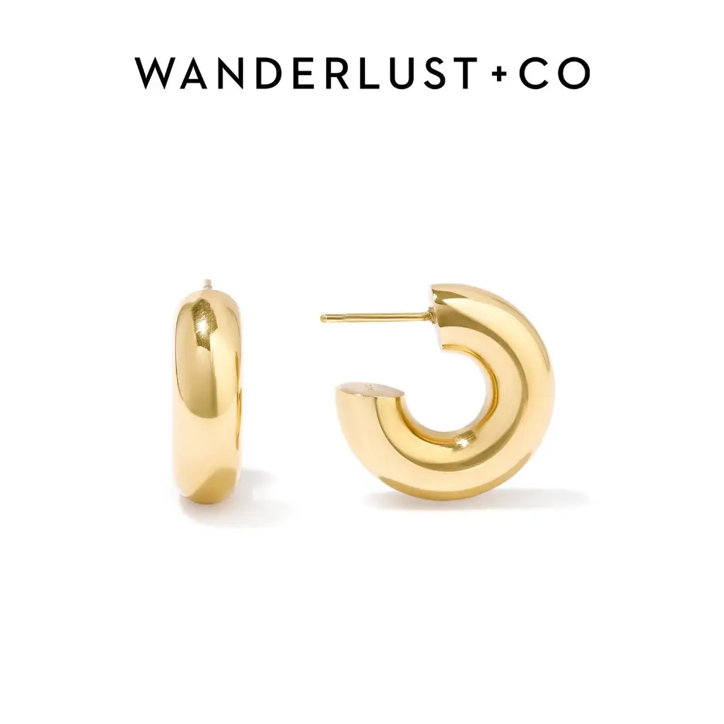 Wanderlust + Co Hailey Nano Hoop 9mm Earrings 14K Gold / Rhodium Plated Stainless Steel Hypoallergenic Jewelry Shower-safe