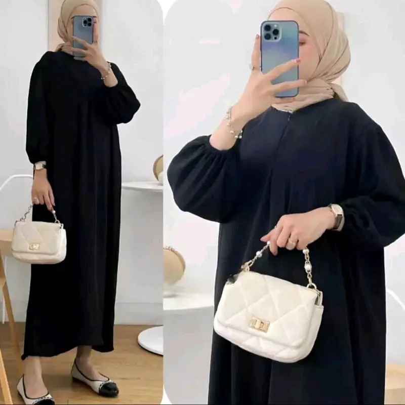 Dress  crinkle airflow Premium Terlaris/ Gamis Busui / Gamis Lebaran Terbaru Muslim Hijau Panjang 5