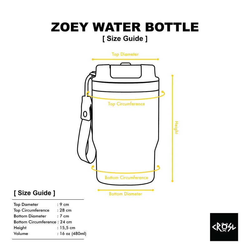 CRSL Zoey Water Bottle I Botol Tempat minum I Tumbler I Tumblr Travel Bottle Stainless 480ml 16oz | Tahan Panas Dingin up to 6 jam Kitchenware 8