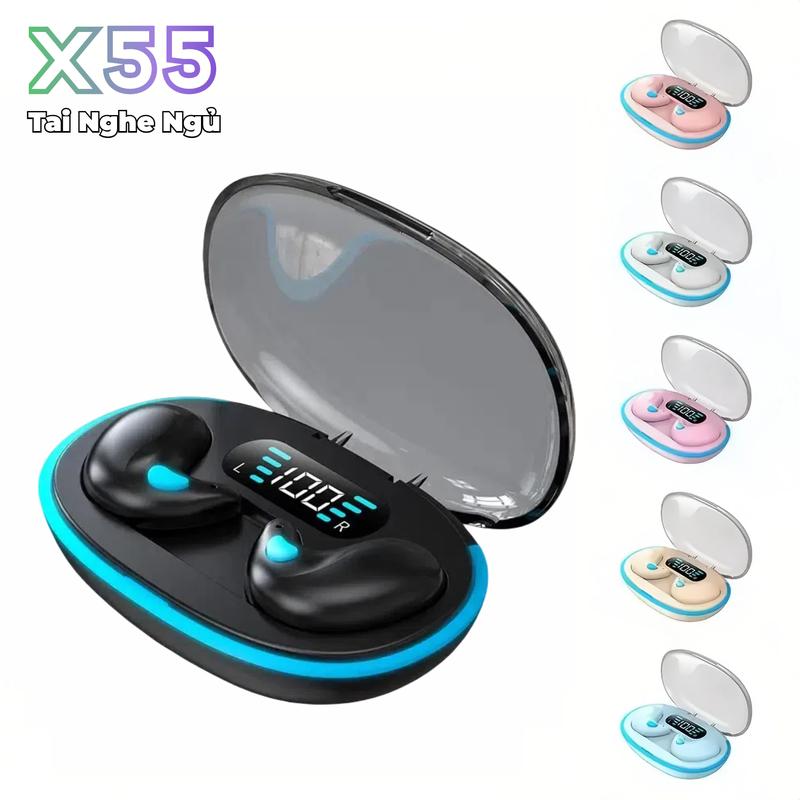 Tai nghe ngủ X55 [2 Quà tặng] 1 Nhãn dán hoạt hình+1 Bao tay chơi game, Âm thanh nổi mức HiFi, iPX5 Chống thấm nước Tích hợp Mic, Giảm tiếng ồn ENC