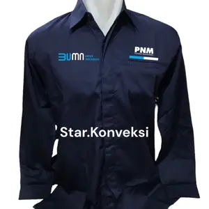 Seragam Dinas Kerja Kemeja PDH PNM Permodalan Nasional Madani Baju BUMN Untuk Indonesia BUMN PNM Permodalan Nasional Madani Warna Navy Biru Dongker Putih Lengan Panjang Lengan Pendek Pria Laki-Laki Wanita