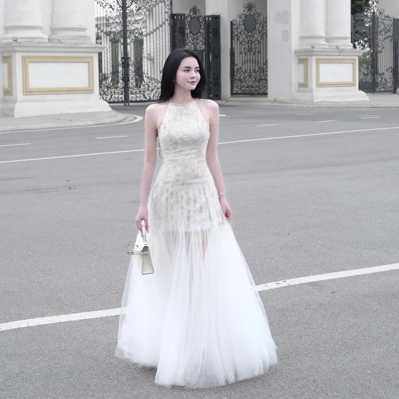 Váy yếm dài xoè lưới bồng ren hoa Khánh Thư