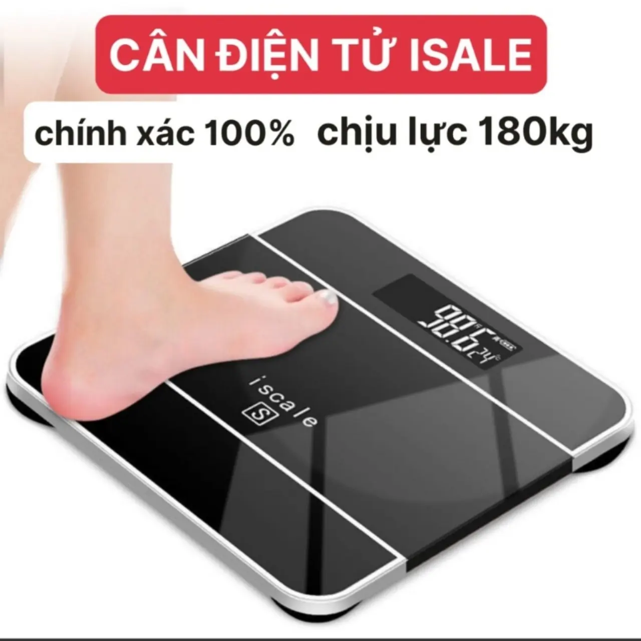 [TẶNG PIN - CHỌN MÀU] Cân Điện Tử Sức Khoẻ ISCALE Màn Hình LCD Rõ Nét, Mặt Kính Cường Lực Tải Trọng 180Kg