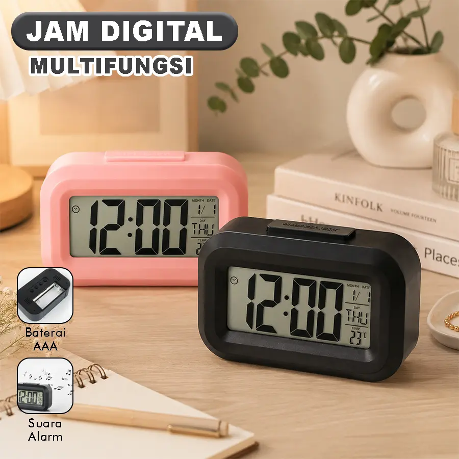 Jam Digital Multifungsi LED Alarm Clock LCD Kalender Suhu Meja Minimalis Snooze 12/24 Jam Display Besar CA-0931
