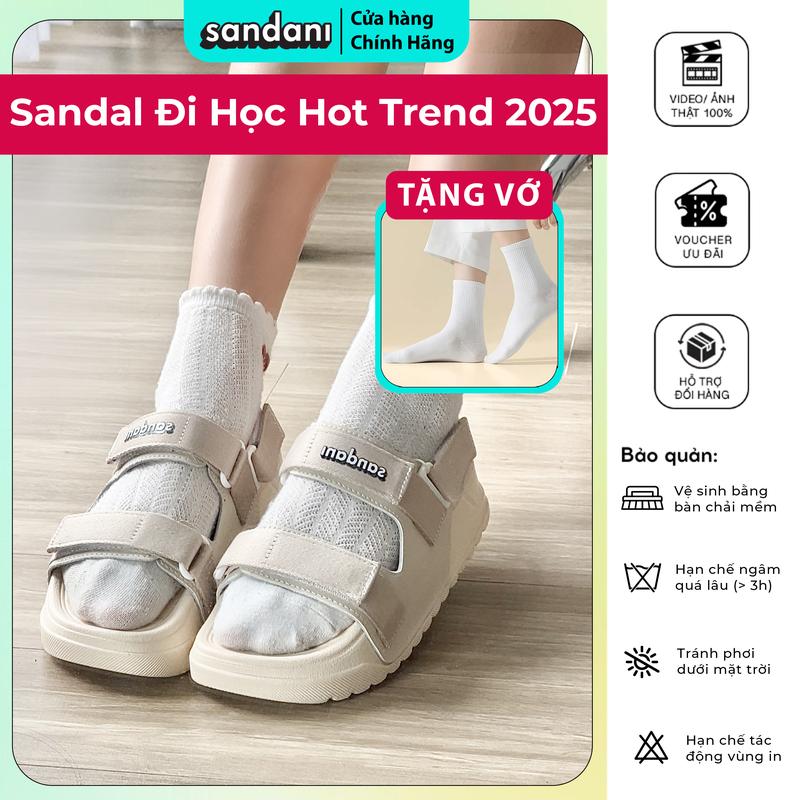 Dép Sandal Nữ SANDANI Màu Be Hottrend 2025 S1 – Quai Hậu Siêu Êm, Dễ Phối Đồ, Phù Hợp Đi Học
