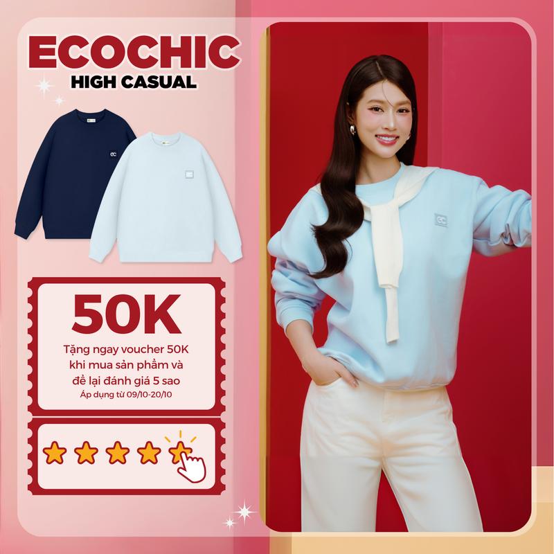 Áo Sweater ECOCHIC Logo Tag Local Brand Unisex Nam Nữ Mặc Đôi Chất Liệu Nỉ Bông Form Ôm B106