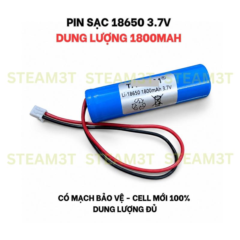 Pin Sạc 3.7V 1500mA lithium 18650 đầu phẳng có dây và tấm bảo vệ - LK0553