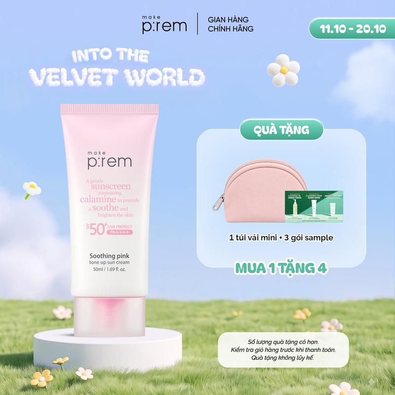 [LIVE] Make P:rem Kem Chống Nắng Vật Lý Cải Tiến Mới Soothing Pink Tone Up Sun Cream Nâng Tone  SPF 50+ PA++++ 50ml