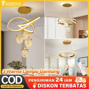 GORGEOUS Lampu Gantung Minimalis Kristal Crystal Chandelier dengan Remote 3 Warna untuk Plafon PVC Ruang Tamu & Kamar Tidur yang Mewah Pencahayaan Indoor Light Terang Cocok untuk Karaoke atau Rumah Model Estetik Aesthetic Minimalis 2025 Hias led Murah