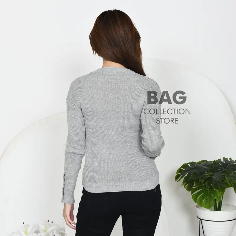 BAG - Inara Sweater Rajut Turtle Neck Outfit Manset Knitware Kancing Inara Wanita Kekinian Korean Style 5