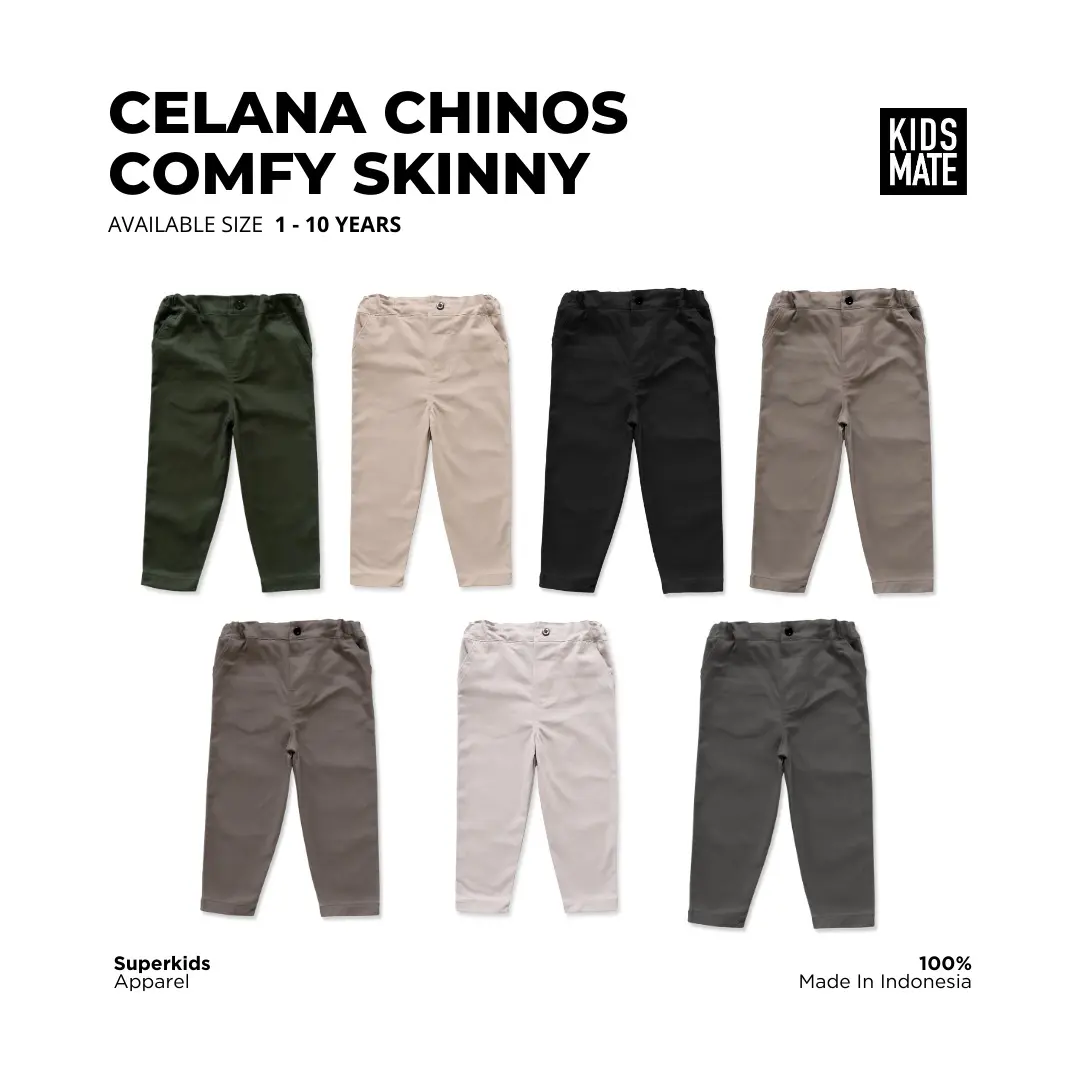 KRUCILKUU-CELANA CHINOS COMFY SKINNY ANAK KANCING DEPAN OUTFIT LEBARAN STRETCH MELAR UMUR 1-10 TAHUN