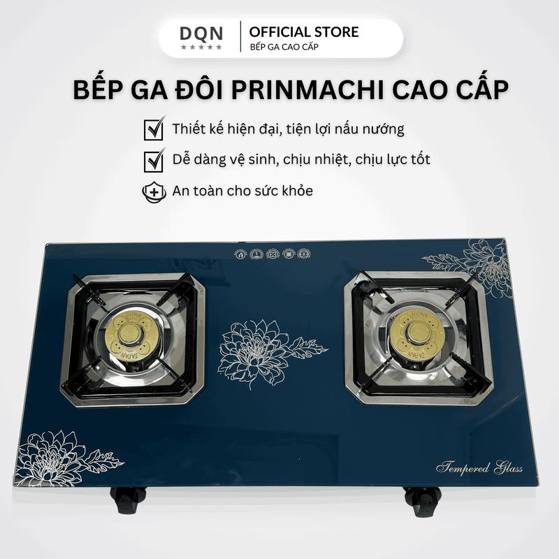 Bếp gas đôi Prinmachi họng bếp inox, măm vuông, tiết kiệm ga, mặt kính cao cấp - Bảo hành 12 tháng