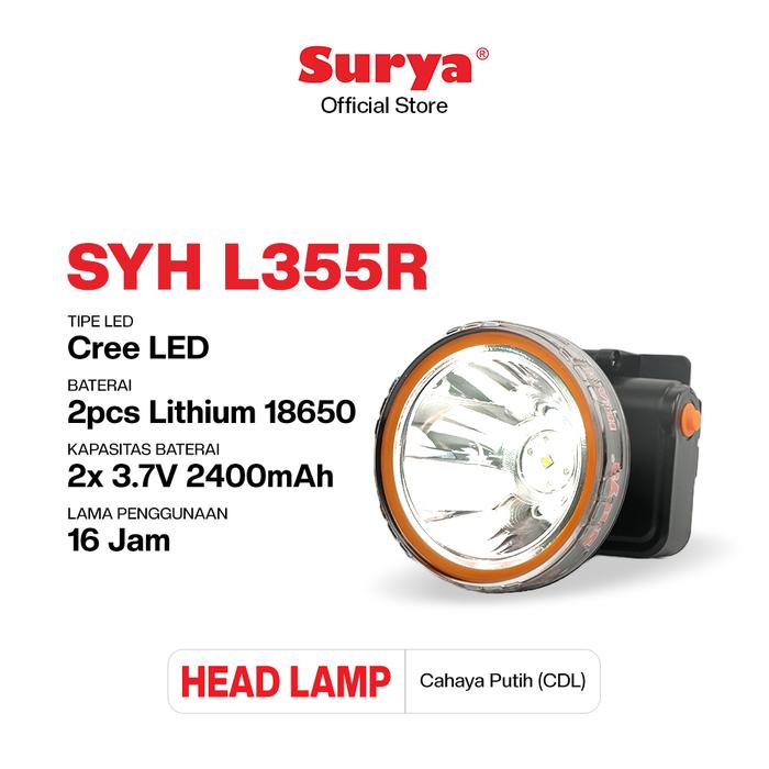 Gambar Surya Lampu Senter Kepala LED SYH L355R Rechargeable dari Surya Lighting Shop Kab. Tangerang Tokopedia