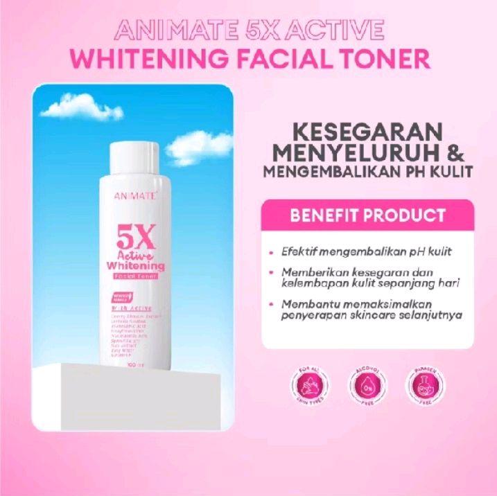 Toner Wajah Animate 5x Aktif Pemutih 100ml - Acid, Mencerahkan, Aging, Hitam, Hyaluronic, Hydrating 5