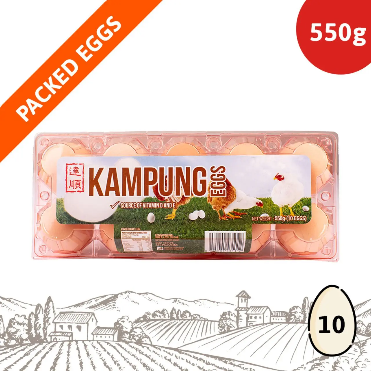 Dasoon Kampong Eggs  10pcs Fresh, Nutrient-Rich Ideal for Daily Cooking & Baking