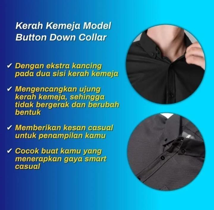 Product Introduction of Paket 2 Pcs Kemeja Polos Lengan Panjang Catun Casual Slimfit  Baju Dinas Kantor  Kancing Kerah Simple Standar Putih Navy Nyaman Variasi Santai Pria Kerja Hitam Basic 4