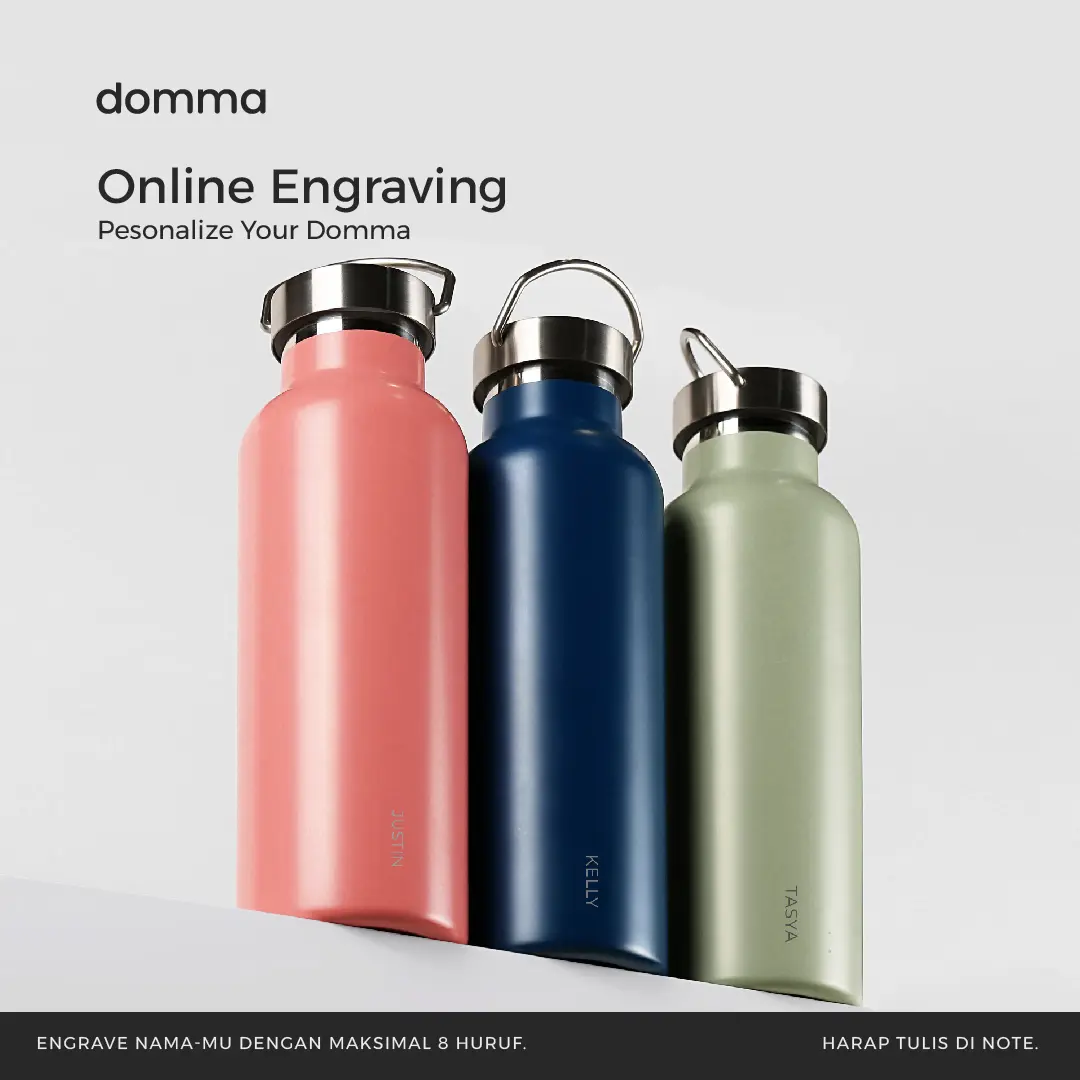 [Domma] CUSTOM ENGRAVE-700 ml Metal Handle Lid Insulated Reusable Tumbler Water Bottle - Double Wall Stainless Steel Botol Minum Thermos Kopi Teh