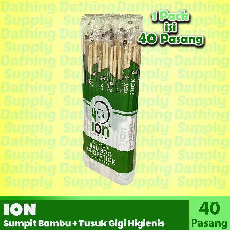 ( 5 PACK ) Sumpit Bambu / Sumpit Kayu Merk ION isi 200 pasang termasuk Tusuk Gigi Bungkus Plastik 4