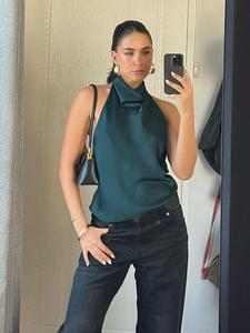 Top corto sin mangas de verano para mujer, con escote halter y espalda descubierta, ropa casual de calle, blusa linda, camisa elegante y sexy