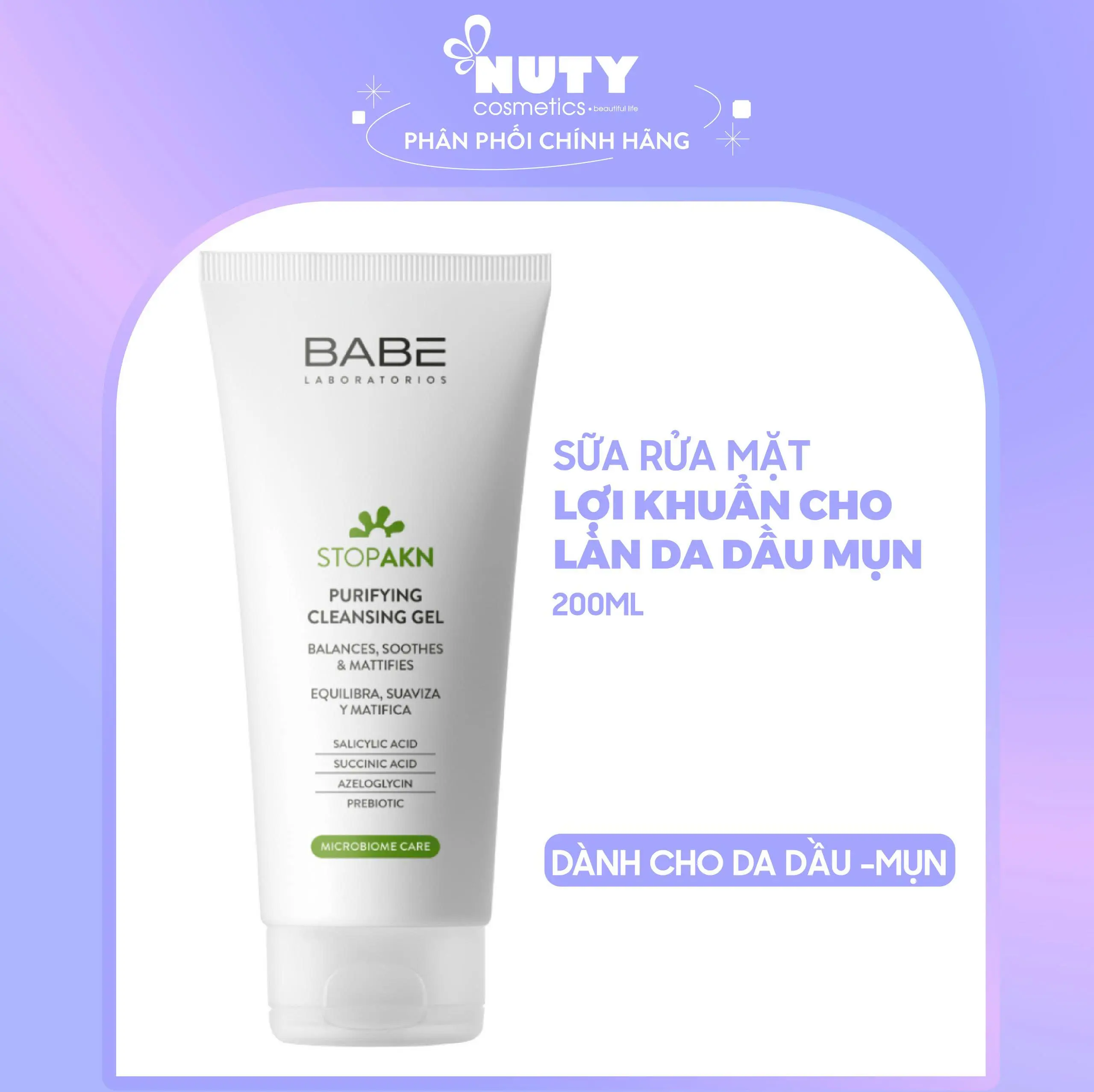 Sữa Rửa Mặt Cho Da Dầu Mụn Babe Stop AKN Purifying Cleansing Gel 100ml/200ml Skincare | NUTY cosmetics beautiful life